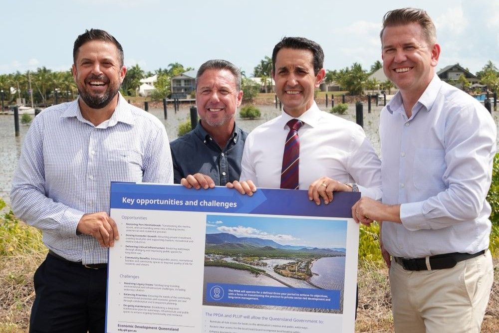 The Premier and Deputy Premier with the LNP candidate for Hinchinbrook, Wayde Chiesa and former Member for Hinchinbrook, Nick Dametto announce a fresh start for North Queensland with the Port Hinchinbrook revitalisation