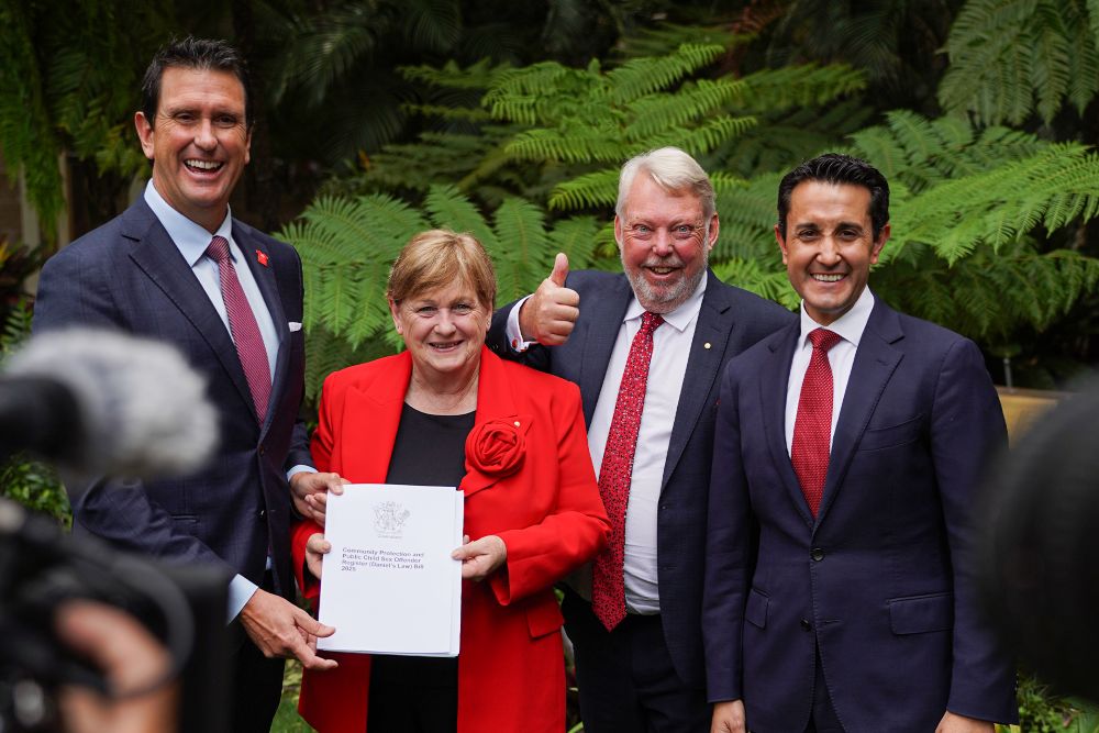 Premier and the Minister for Police and Emergency Services with Bruce and Denise Morcombe to announce the delivery of Daniel’s Law in Queensland.